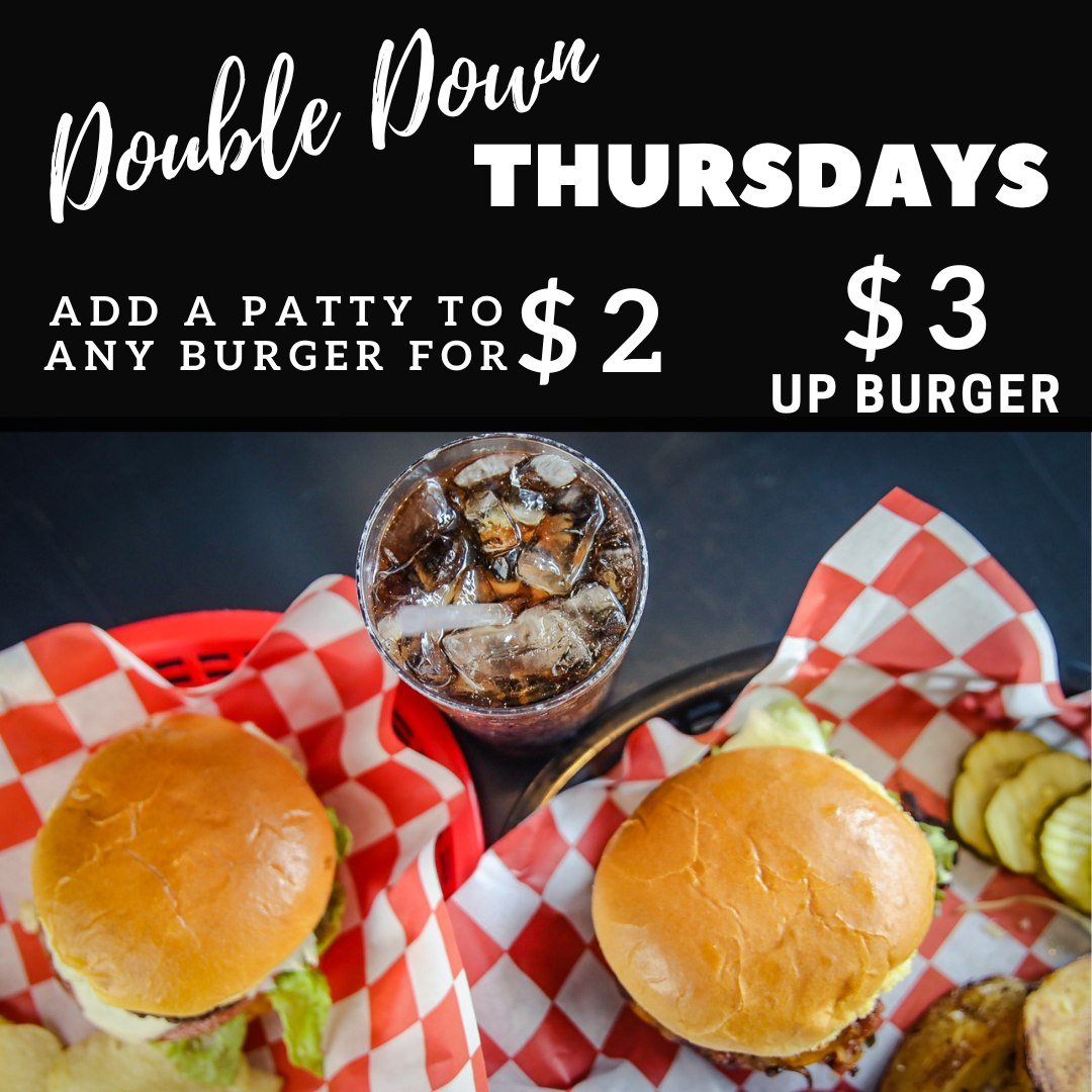 DOUBLE DOWN THURSDAY! You know how this works, so come on in, order up a burger &amp; add a patty for $2!  #momsays #itsnojoke #yourmomsplace #ymp #bridgestreetphoenixville #phoenixville #lunch #breakfast #smashburgers @theotherendofbridge