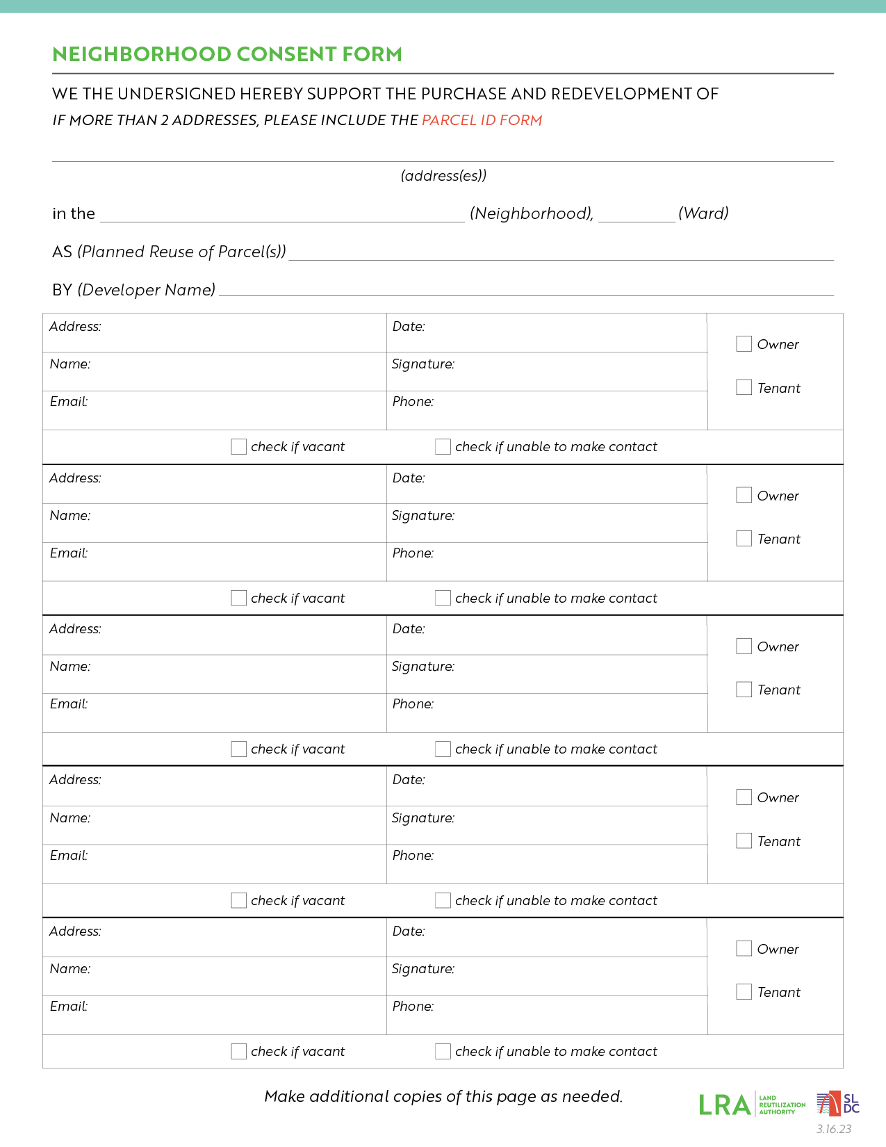 Offer to Purchase — LRA, Land Reutilization Authority
