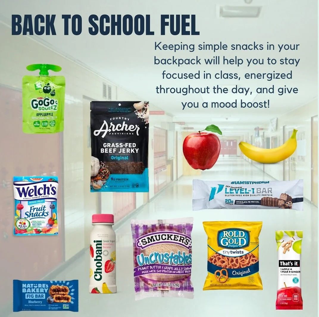 Tis the season! 🎒📚

When your body is empty of food, you might notice signs like: lost attention, not remembering, irritated &amp; moody, tired, headaches, lightheaded. 

This is your body telling you we need a recharge. Keep snacks like these in y