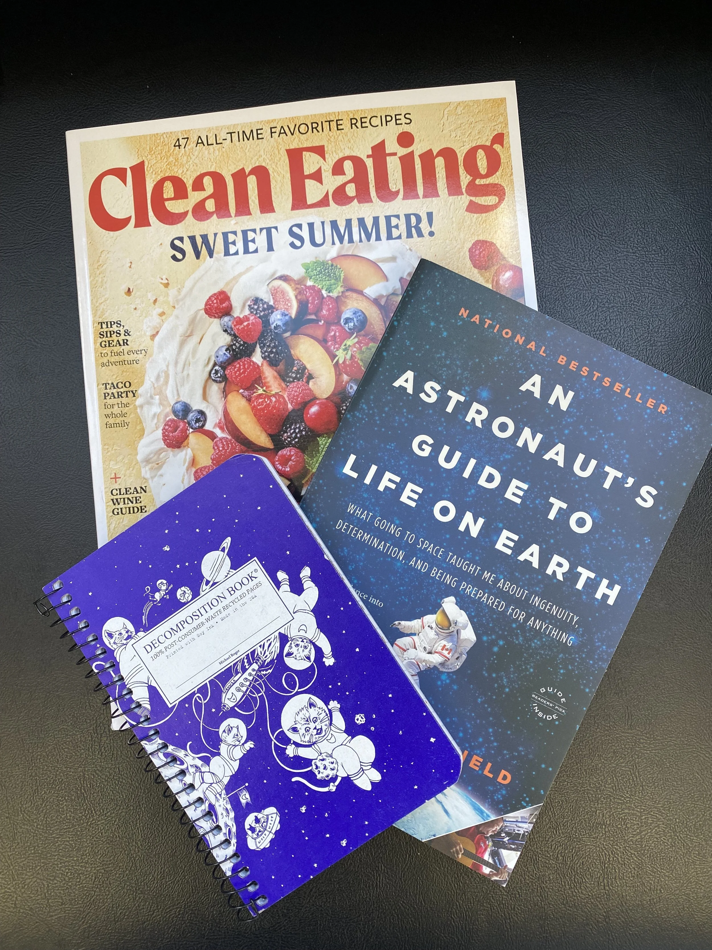 magazine, books, notebook