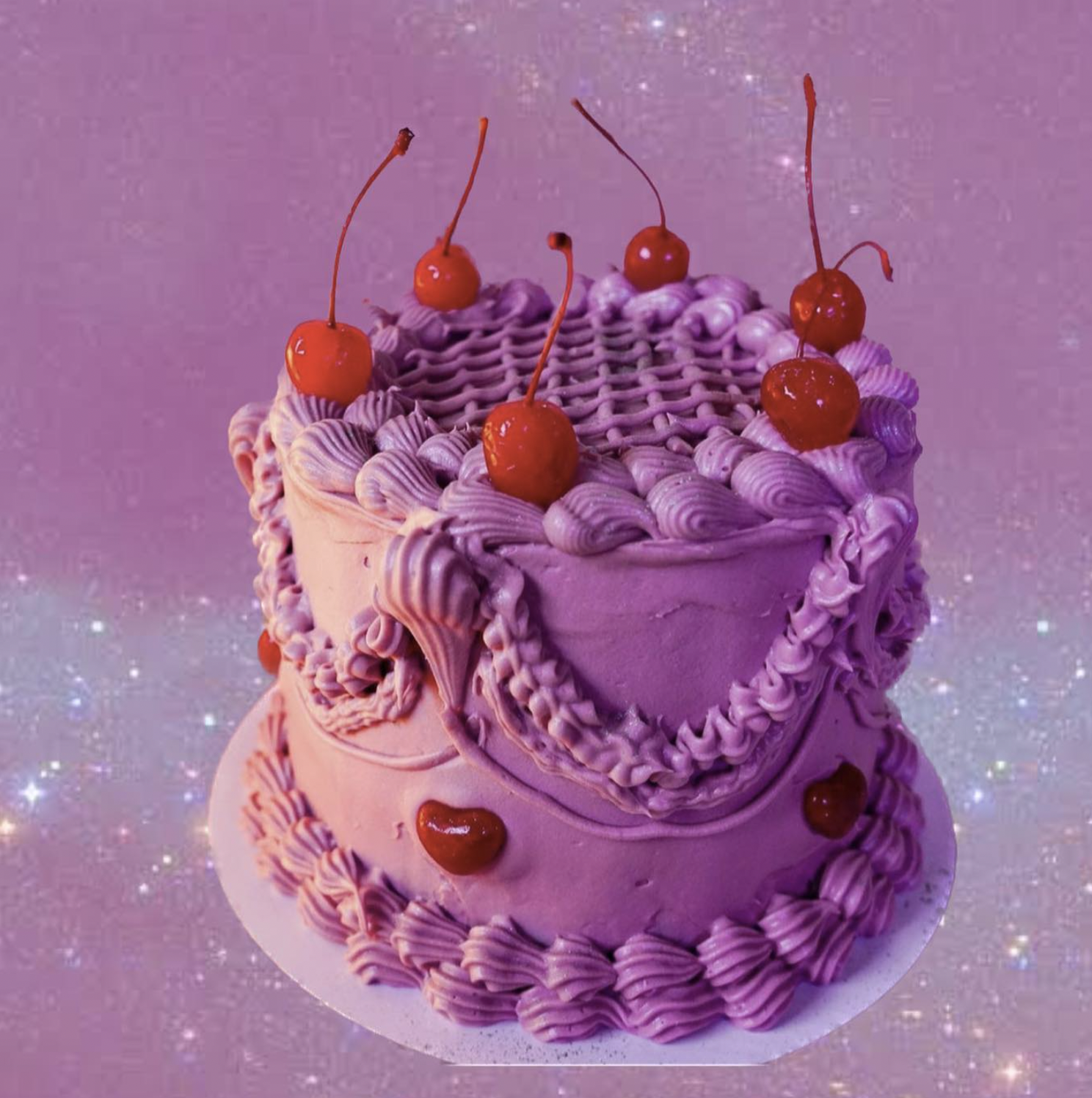 PURPLE CAKE WITH CHERRIES