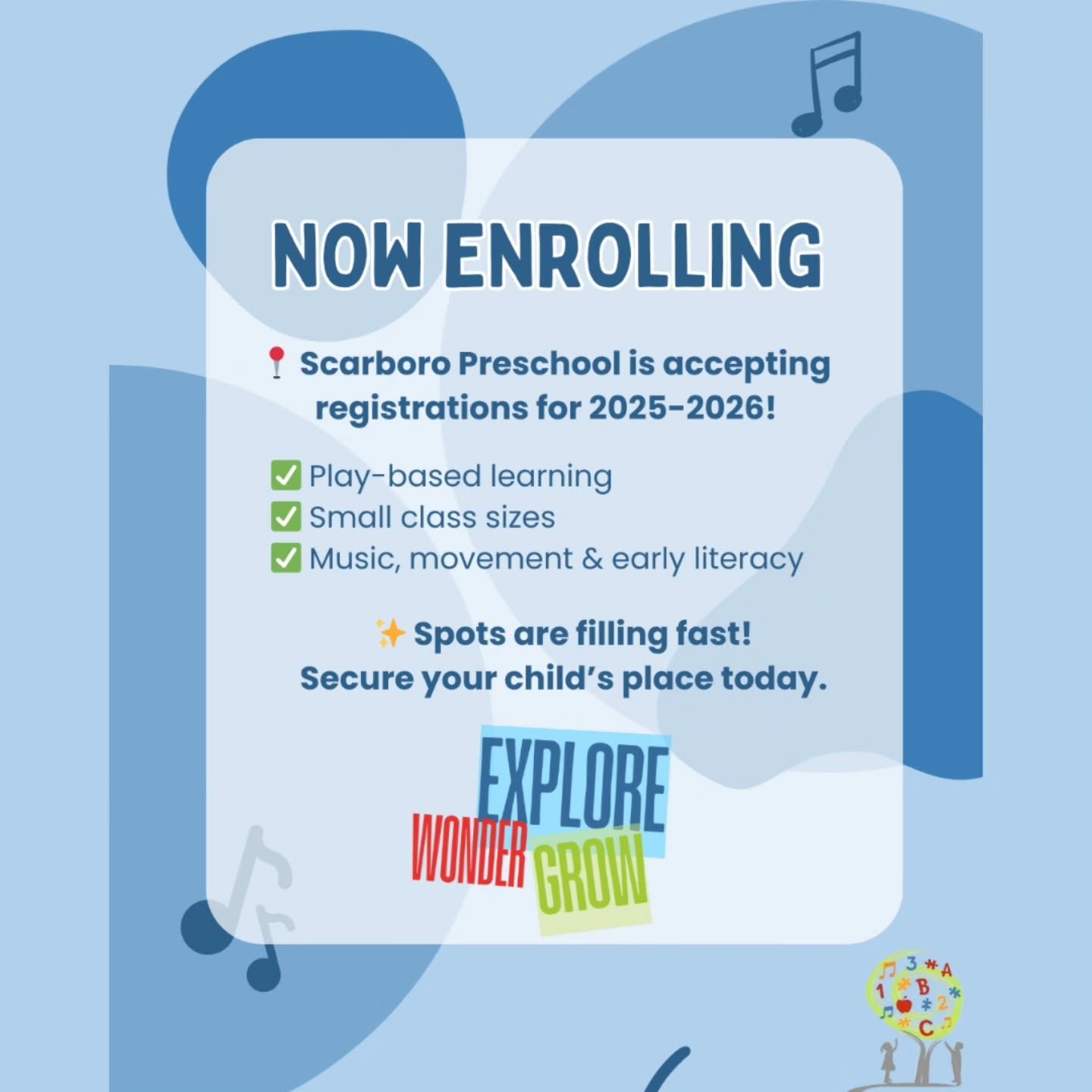 SCARBORO COMMUNITY PRESCHOOL // Same great program &amp; teachers, in a new space. The Scarboro Preschool is moving to Westgate Community Association. Registration for the 2025-2026 school year is now open. Register your children in one of our 3 enga