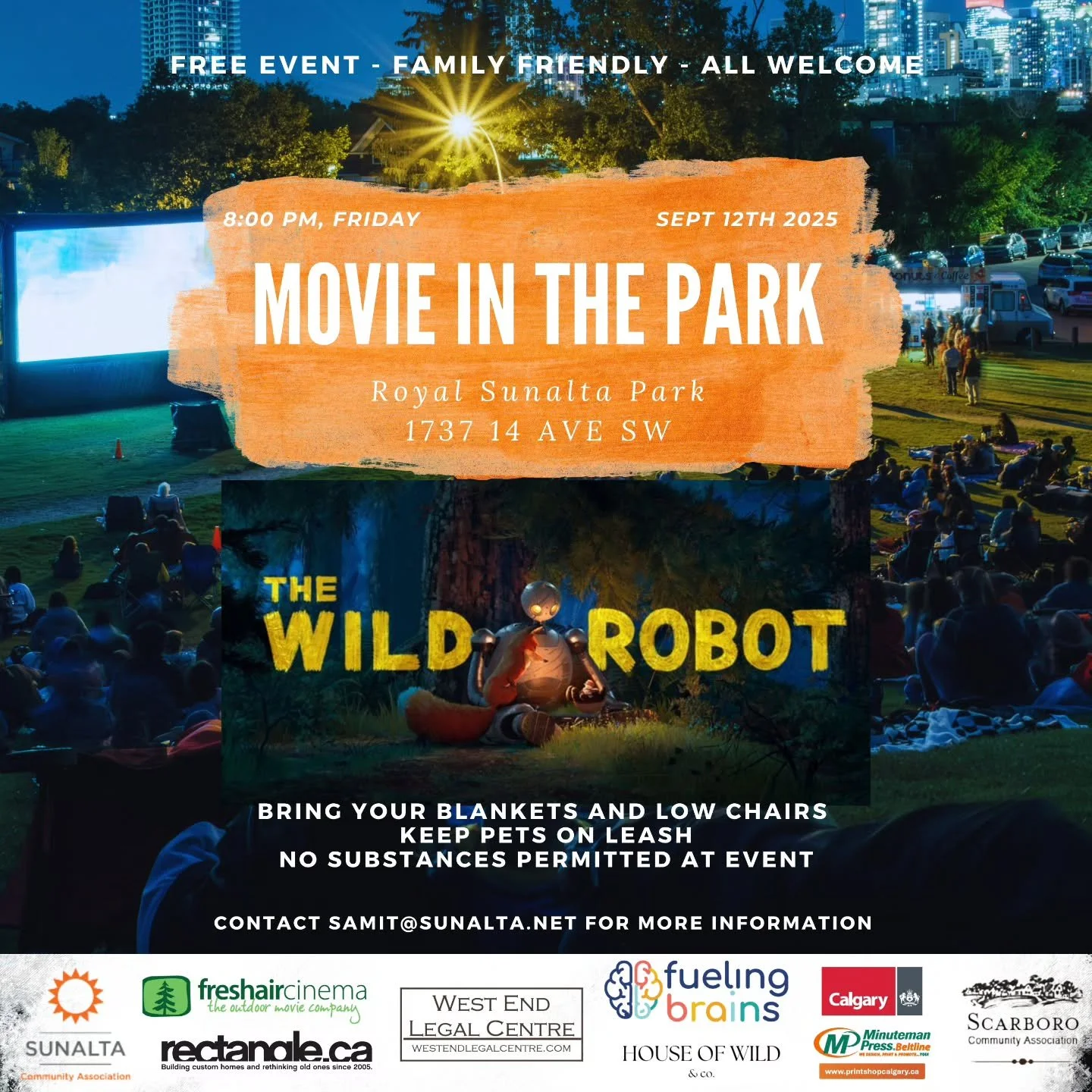 MOVIE IN THE PARK // Friday, September 12th at 8pm
Royal Sunalta Park

This is a free event hosted by Sunalta &amp; Scarboro. Bring your blankets and low chairs and enjoy &quot;The Wild Robot&quot; movie

Thank you to all the sponsors - @rectangledes