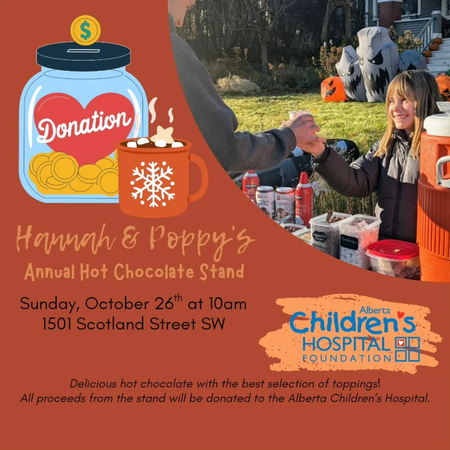 HANNAH & POPPY'S ANNUAL HOT CHOCOLATE STAND // This has become somewhat of a tradition in Scarboro. At the end of each October these two young girls set up their annual hot chocolate stand and raise money for the @achfkids Alberta Children's Hosp
