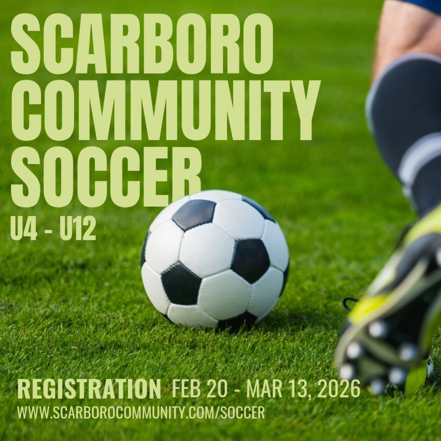 SCARBORO COMMUNITY SOCCER // Lets get ready for another fun season of Scarboro Wildcats Soccer!!

Registration - Feb 20th - March 13th
Teams will be emailed out April 11th
Season - April 22nd - June 10th
BBQ will be on June 17th

WE ARE LOOKING FOR V