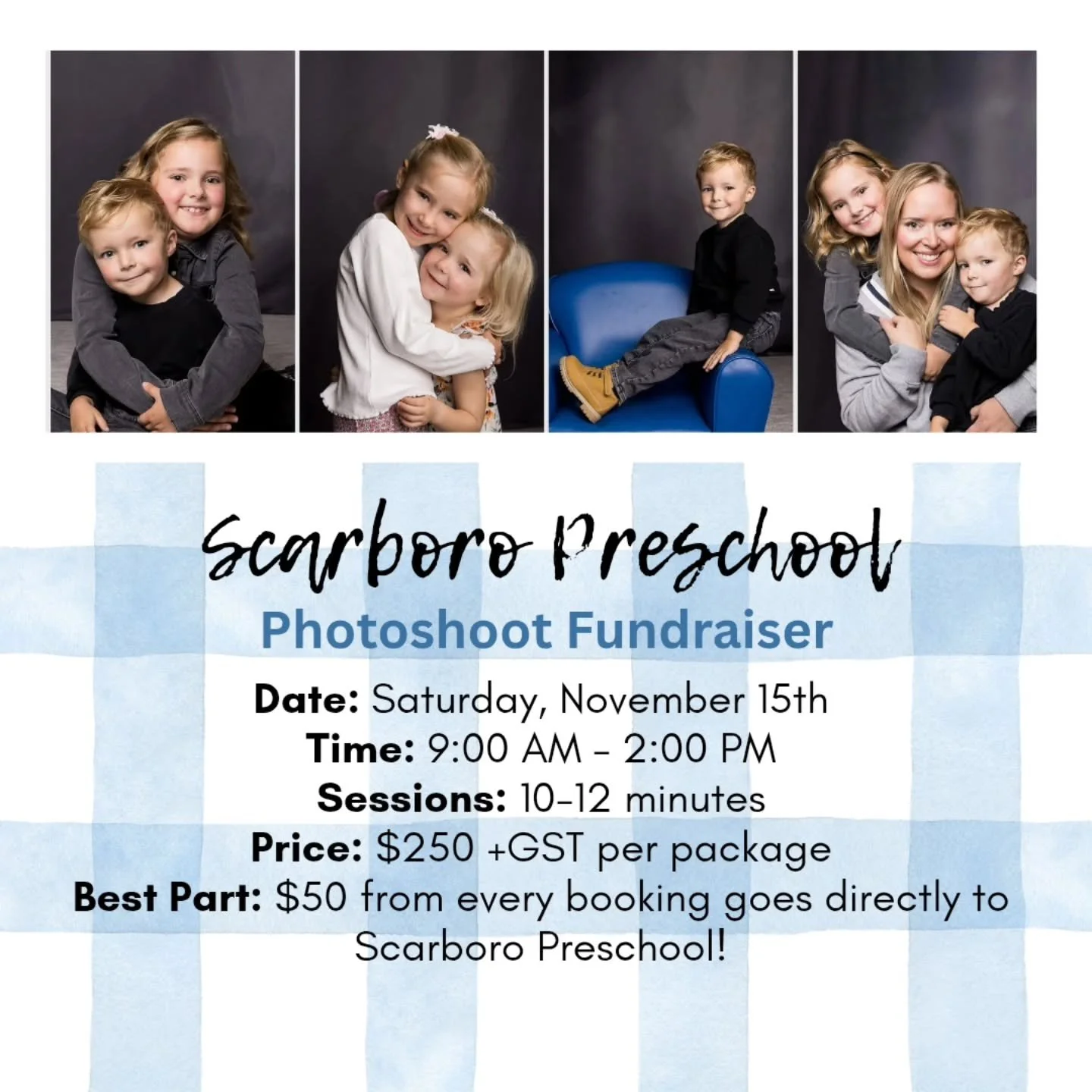 Join Scarboro's Preschool Photographer of the past 9 years, Janet Pliszka of Visual Hues Photography, for a special indoor studio photo session - perfectly timed for the holidays. Think simple, beautiful, timeless portraits with professional lighting