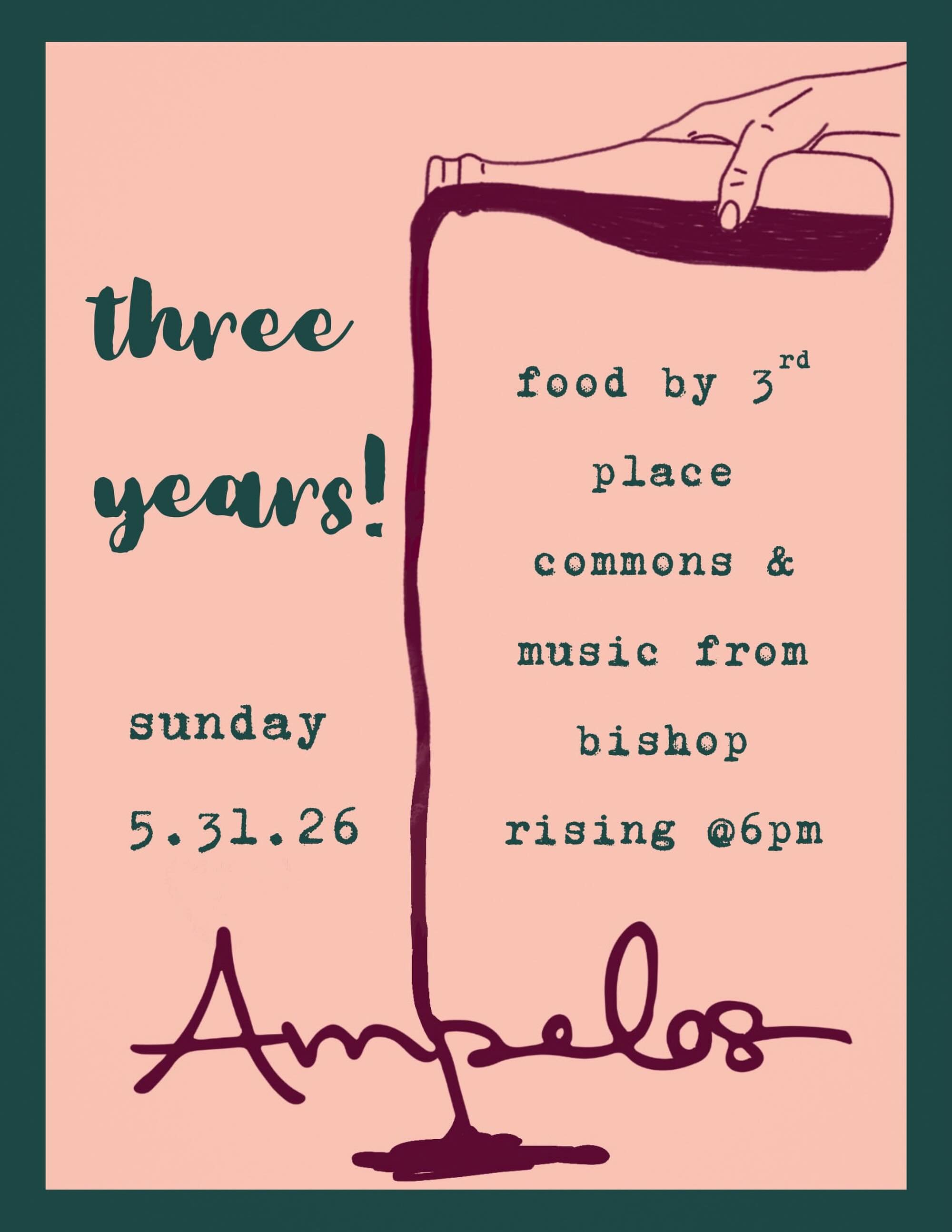 Sunday, May 31st - The hang out begins at 2p. 3rd Place Commons put together one hell of a snack menu, and our friends, Bishop Rising, will start the music at 6p. This event is ticketed more so to give our chef friends an idea of how much food to pre