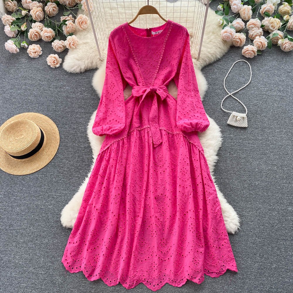 Pink Ethnic Style Long Dress With Belt