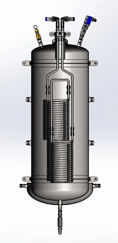 Precise tubing bends were needed in order to connect the two coils to each other and also to connect to the custom adapter at the top of the vessel.
