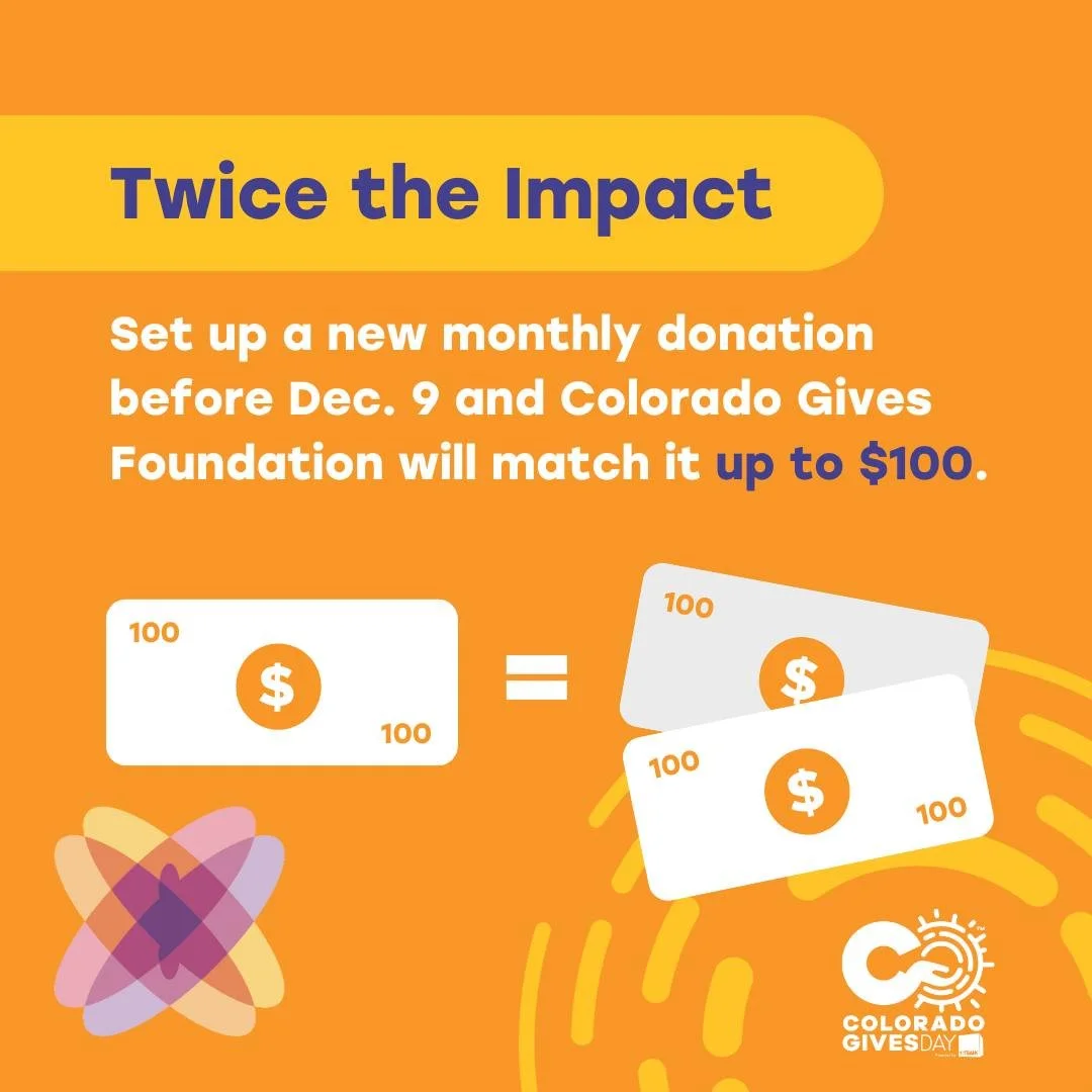 💚 This Colorado Gives Day, your generosity can go even further!

When you start a new monthly donation to The Delores Project, Colorado Gives Foundation will match your first gift up to $100. That means your ongoing support helps even more people fi