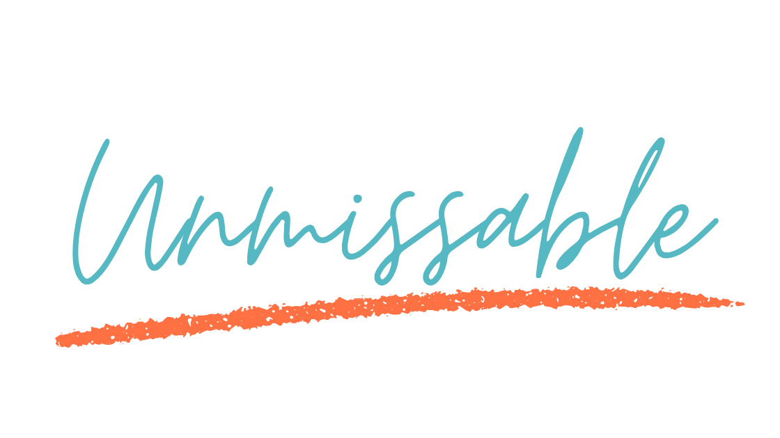 Unmissable logo with cursive blue text and an orange underline.