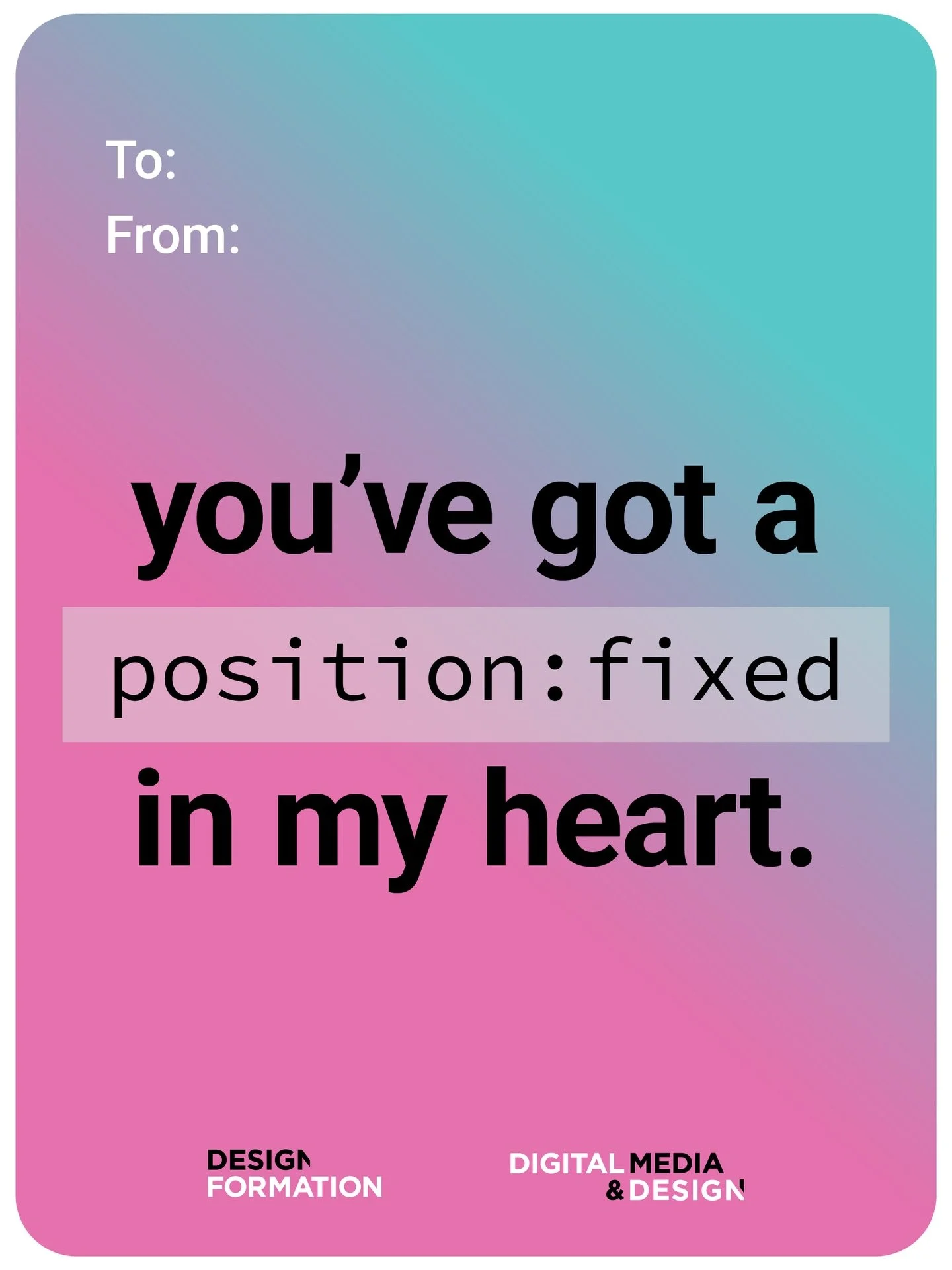 It&rsquo;s almost Valentine&rsquo;s Day, the perfect time to impress the designer or developer in your life with our (super cheesy) VDay cards. 

.

.

If you&rsquo;re looking to start a career in Graphic Design, Architecture, Interior Design, UX/UI 