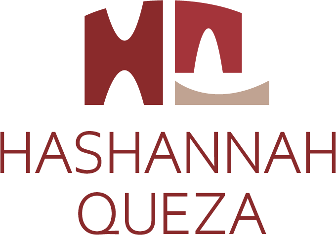 Logo for Hashannah Queza featuring stylized letters 'HQ' in red and gray with text below.