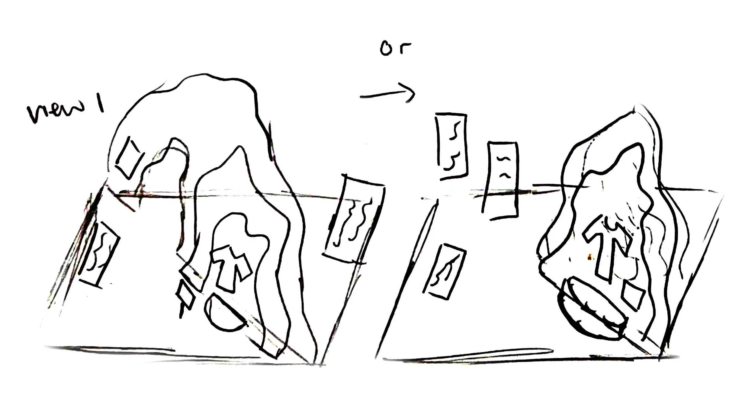 A line drawing of several exteriors of buildings with windows, displayed in a sketchy style.