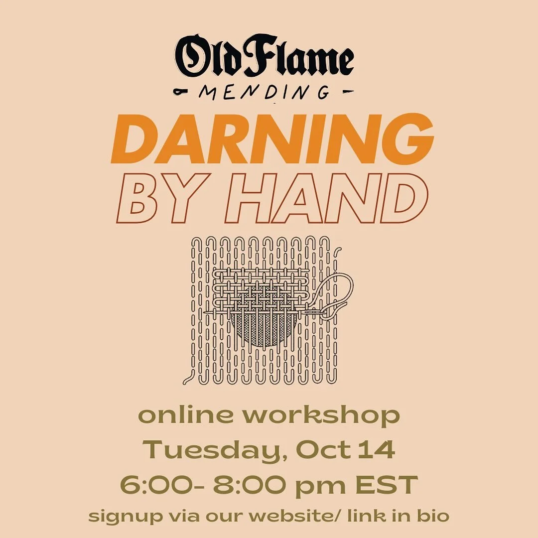 Learn how to fix the holes in your sweaters + socks! Darning class via the world wide web. 

Tickets are $55, and you&rsquo;ll receive a materials list upon signup, but basically all you need is a needle, yarn or embroidery floss, scissors, and a pie