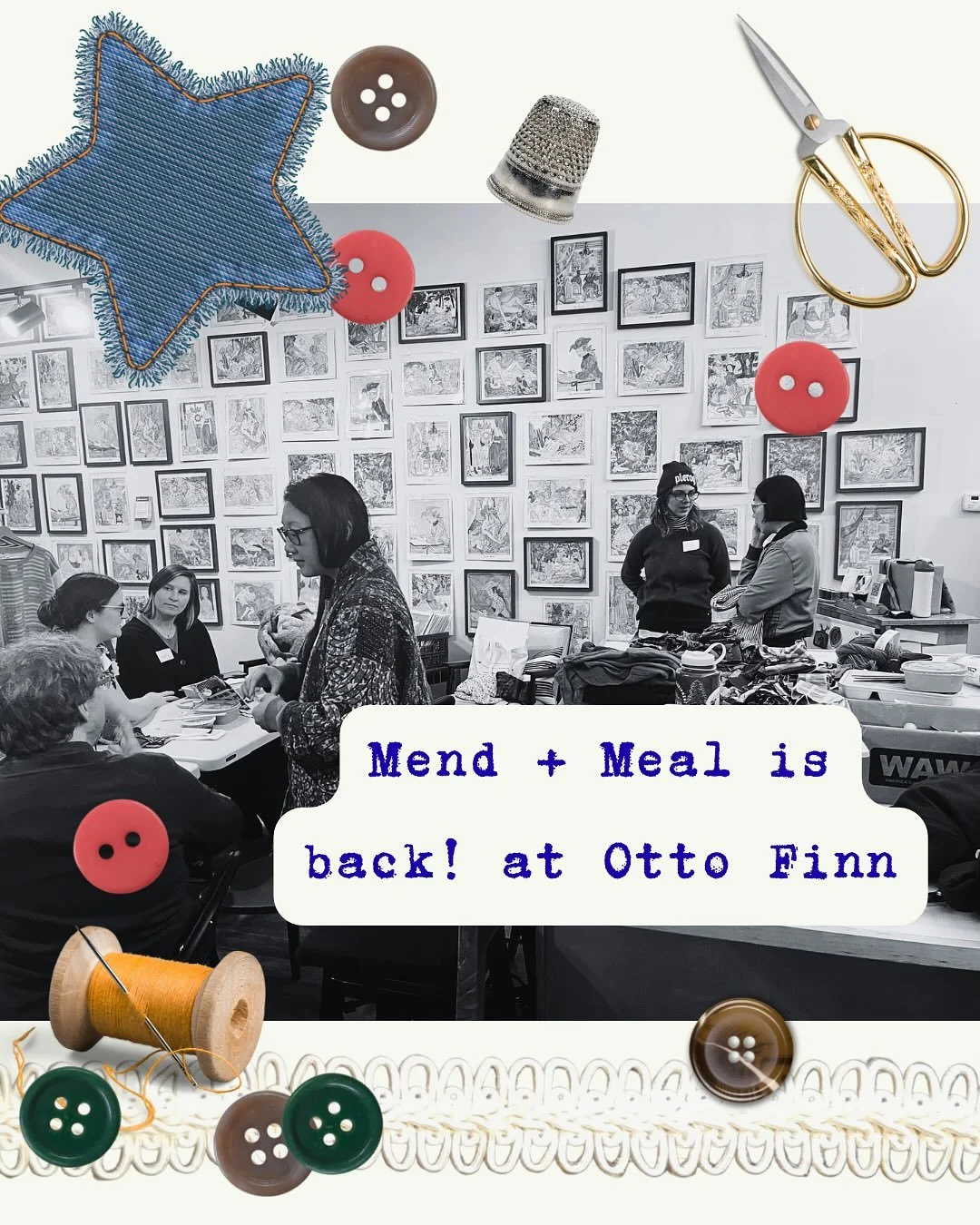We&rsquo;re back with Mend + Meal! Join us with @manduhandu at @ottofinn in Lawrenceville for an evening of mending and gf + vegan Korean food. This is more social than our structured classes. A great way to connect with other menders in an inspiring