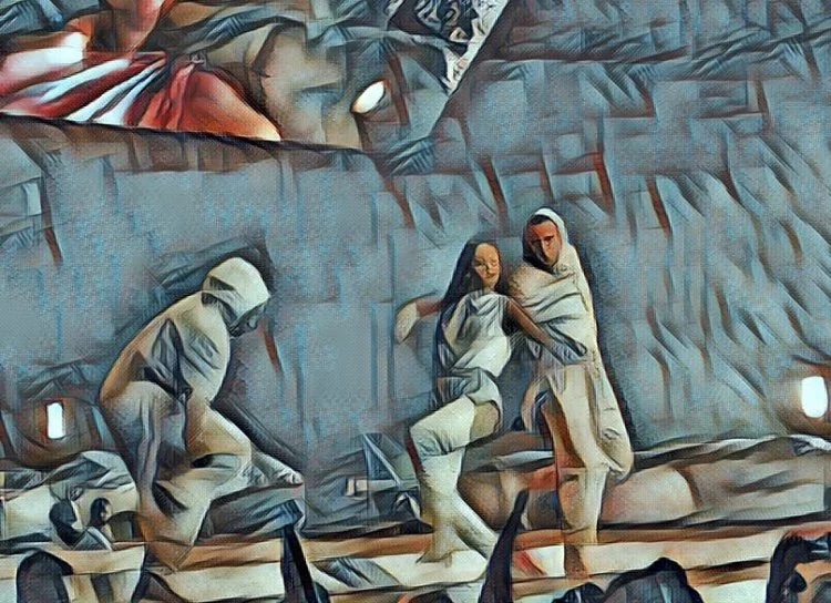 She lunges forward with a shoulder back dab.