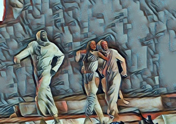 She glides forward all robotic.