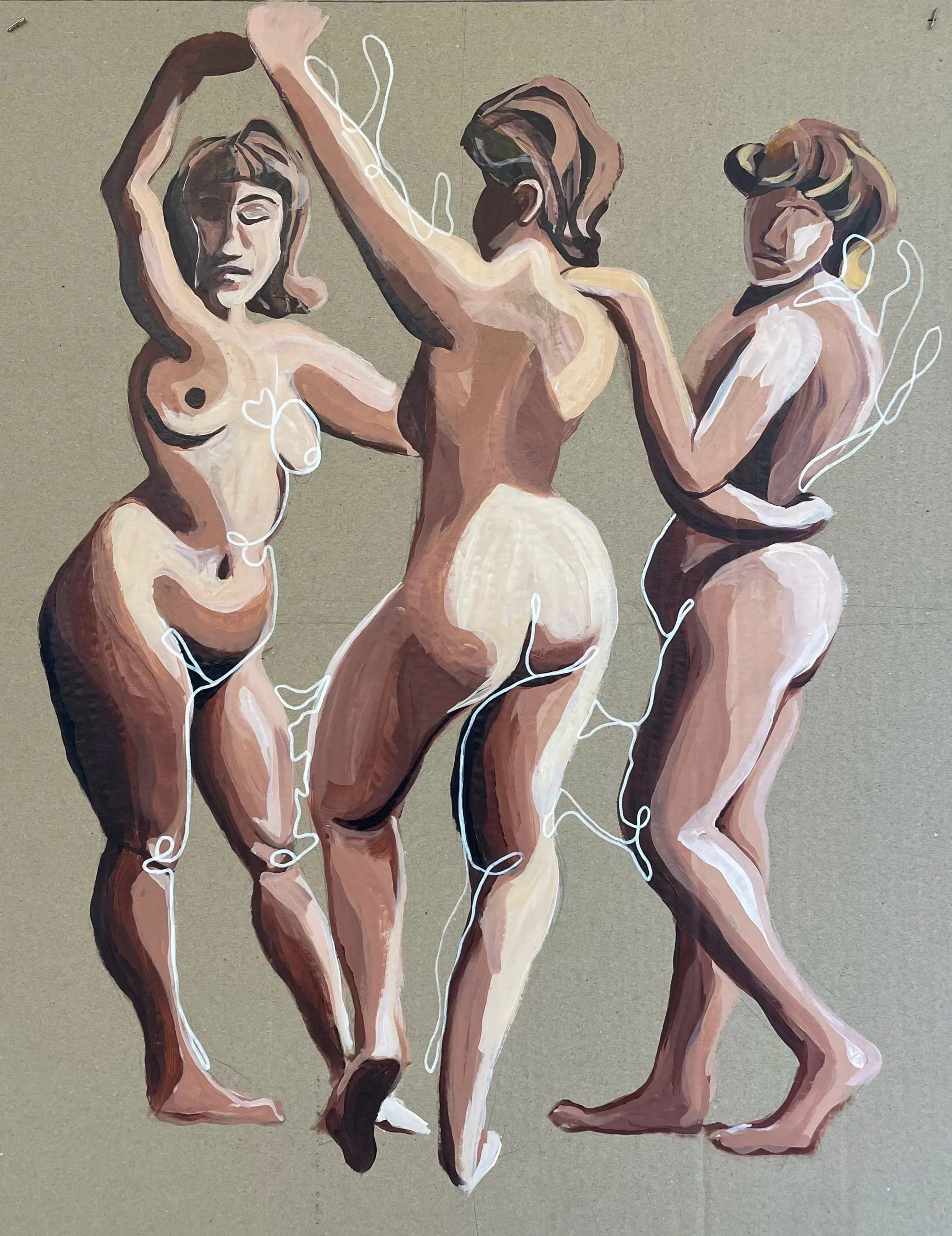 In Flux, 2022, Acrylic on Cardboard, 18"x24", In Collaboration with Aya Sanford