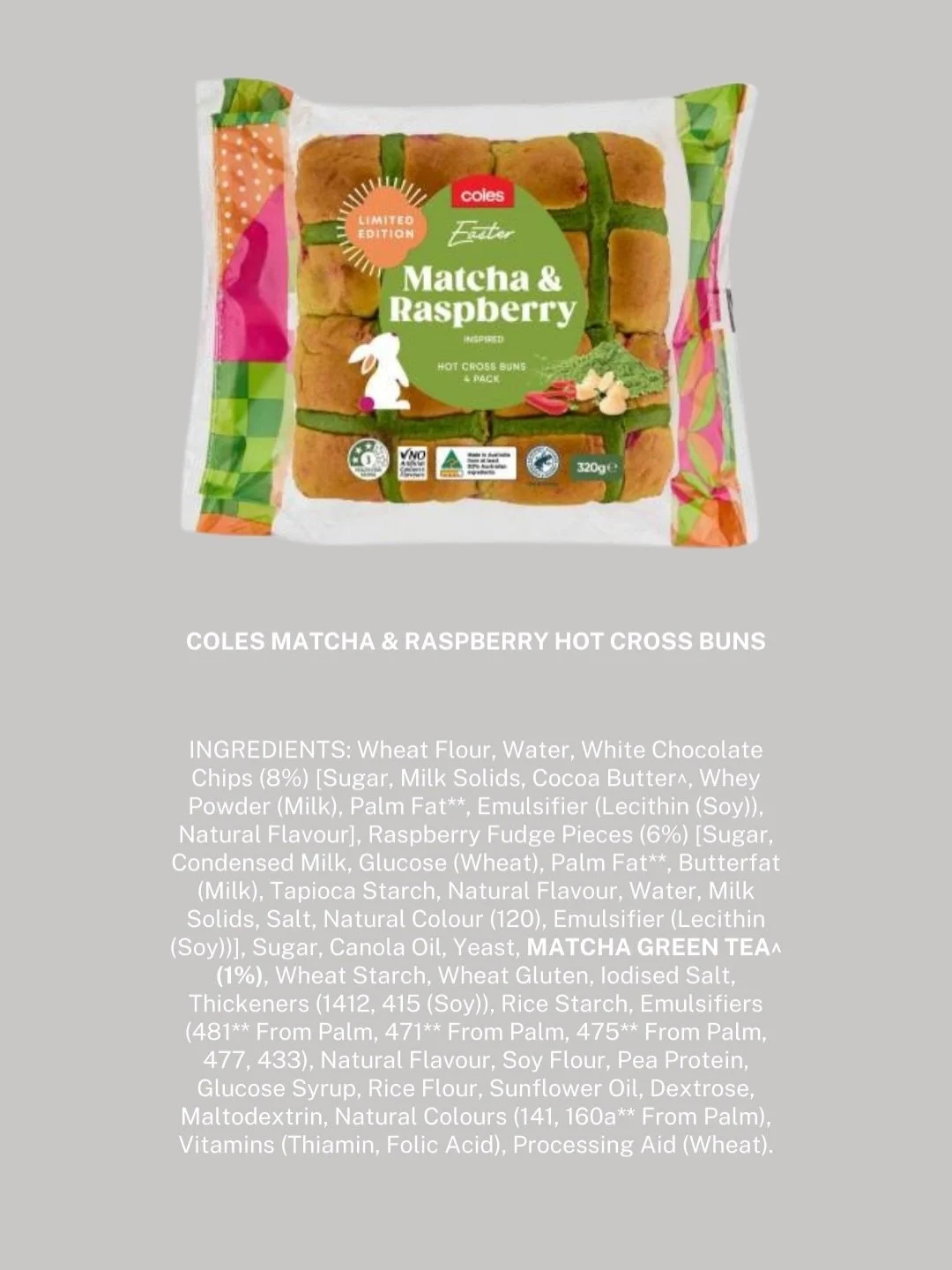 When matcha gets a little too mainstream&hellip; 👀 Can you really trust what you&rsquo;re consuming? 

Coles&rsquo; Matcha &amp; Raspberry Hot Cross has less than 1% matcha - origin unknown. McCafe&rsquo;s Strawberry Matcha Latte contains more malto