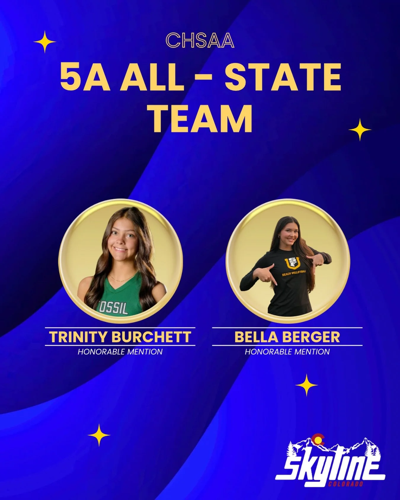🅲🅾🅽🅶🆁🅰🆃🆂 to our Alumni and 18 Royal athletes for being named to @chsaa 5A All-State!!

Trinity Burchett - Honorable Mention
Bella Berger - Honorable Mention

Go Skyline! 💙🖤