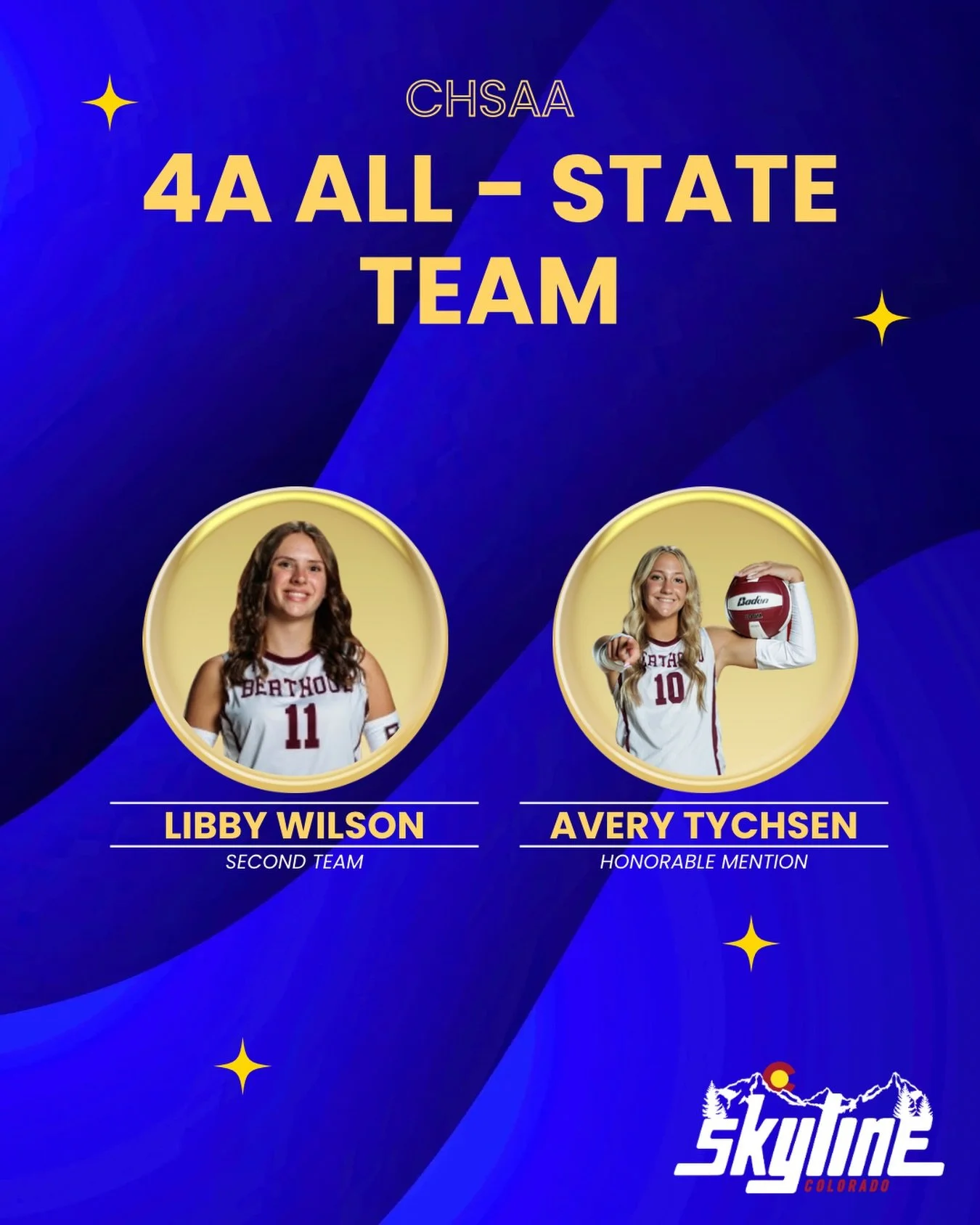 🅲🅾🅽🅶🆁🅰🆃🆂 to our 17 Royal athletes for being named to @chsaa 4A All-State!!

Libby Wilson - Second Team
Avery Tychsen - Honorable Mention

Go Skyline! 💙🖤