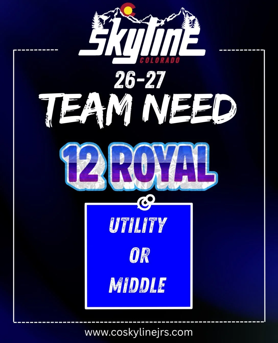 12 Royal is still evaluating for a Middle or Utility Player! 🏐

If you&rsquo;re still looking for a home for the 2026&ndash;27 club season, we&rsquo;d love to connect.

📲 Reach out to Coach Tayler: (214) 796-6481