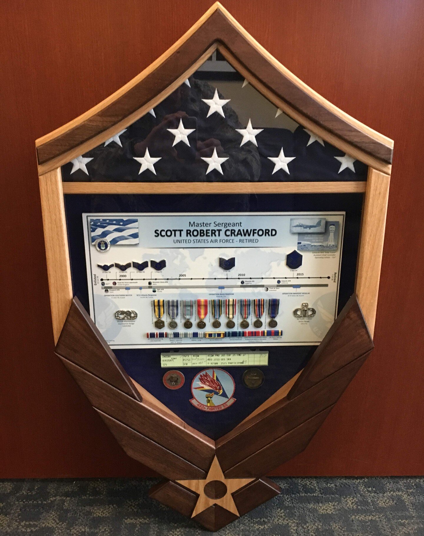 The first &quot;Chronoboard&quot; (2018) mounted in a custom shadowbox frame. Recognizing a retiring Chief, Air Traffic Control SNCO.
