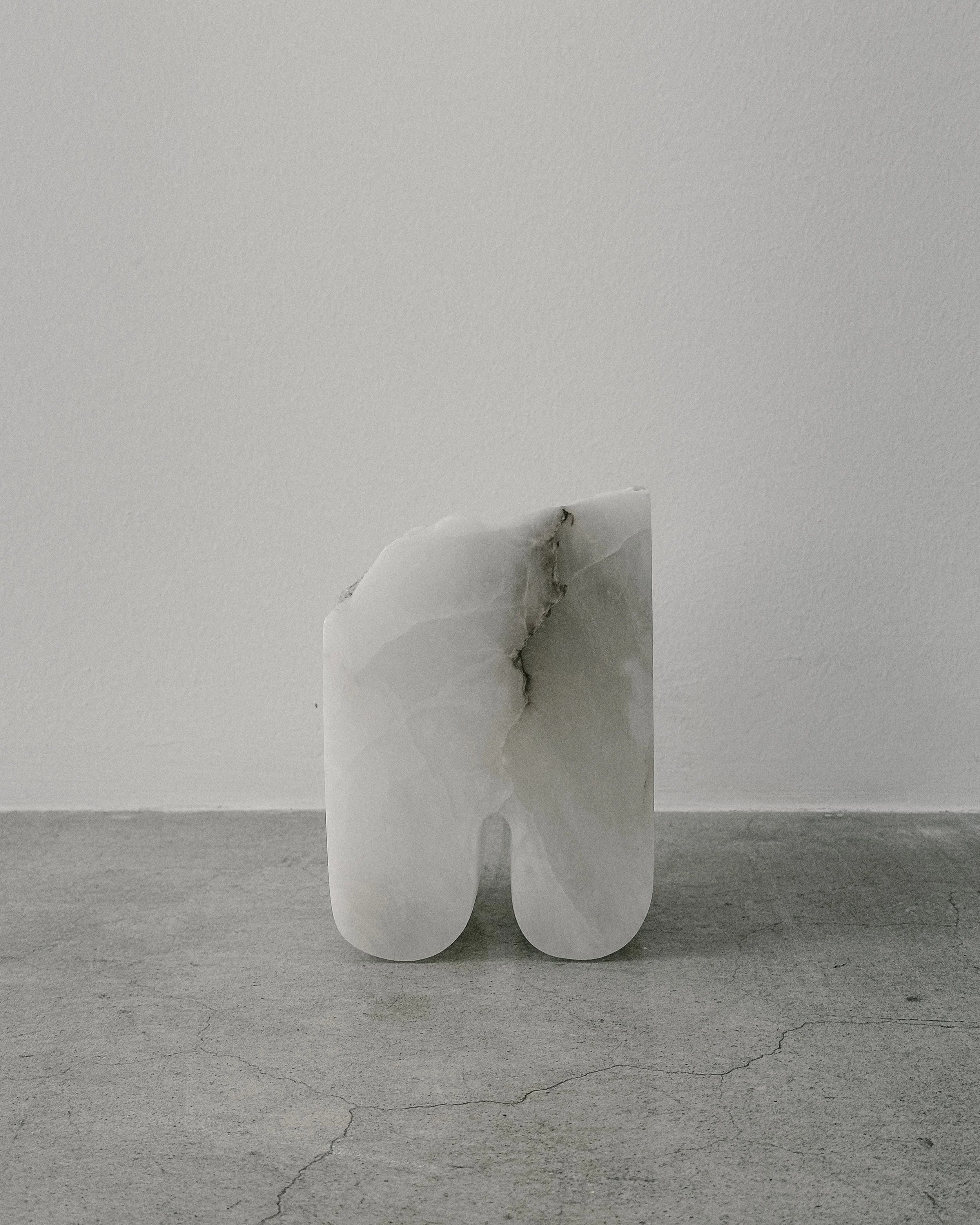 Hand-Carved Sculptural Alabaster Candle Holder