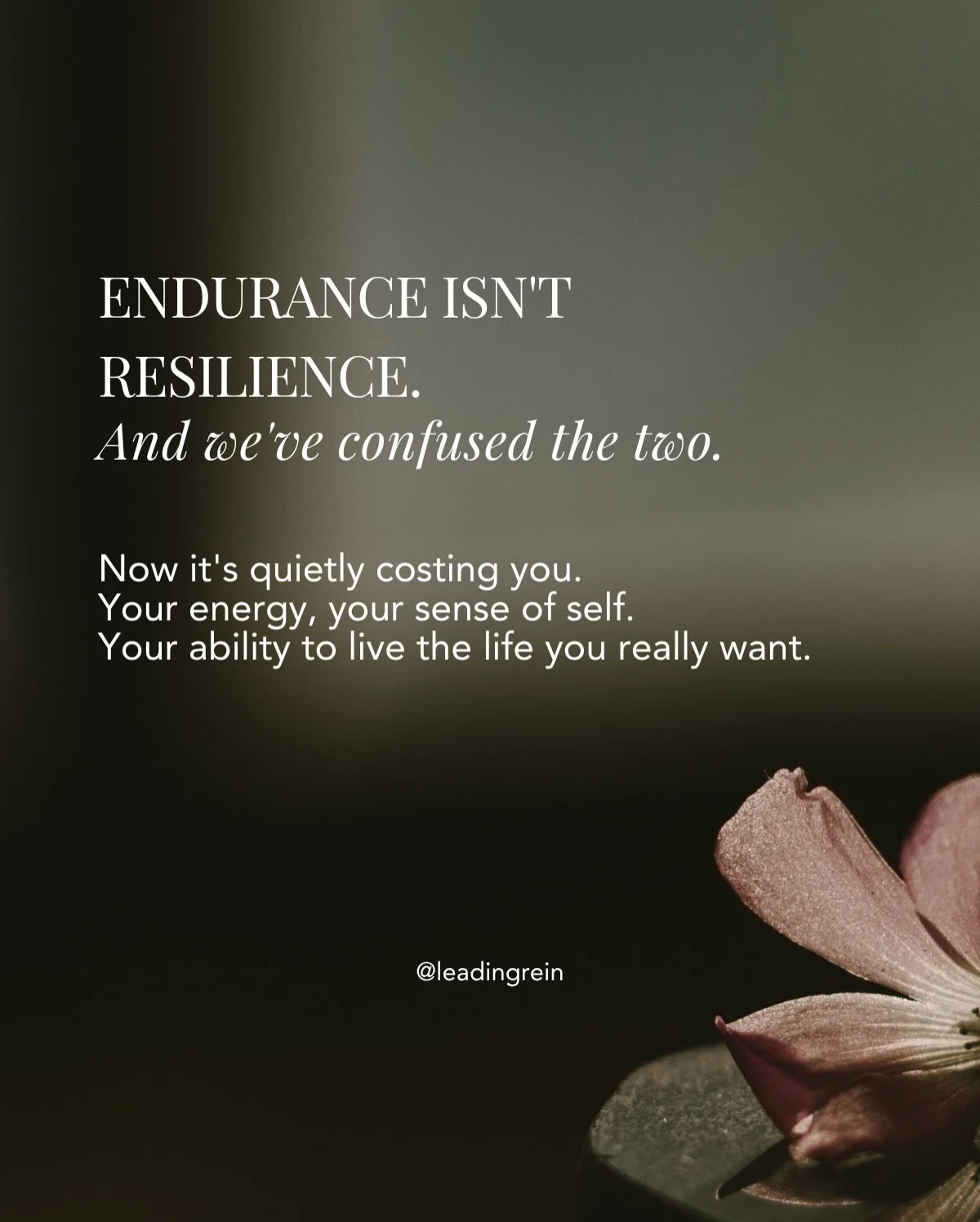 Endurance and resilience are not the same thing. And most women I work with have spent years confusing the two. Including myself.

Pushing through became the default. 
Keeping going became the standard. 
And somewhere in all of it, checking in with y