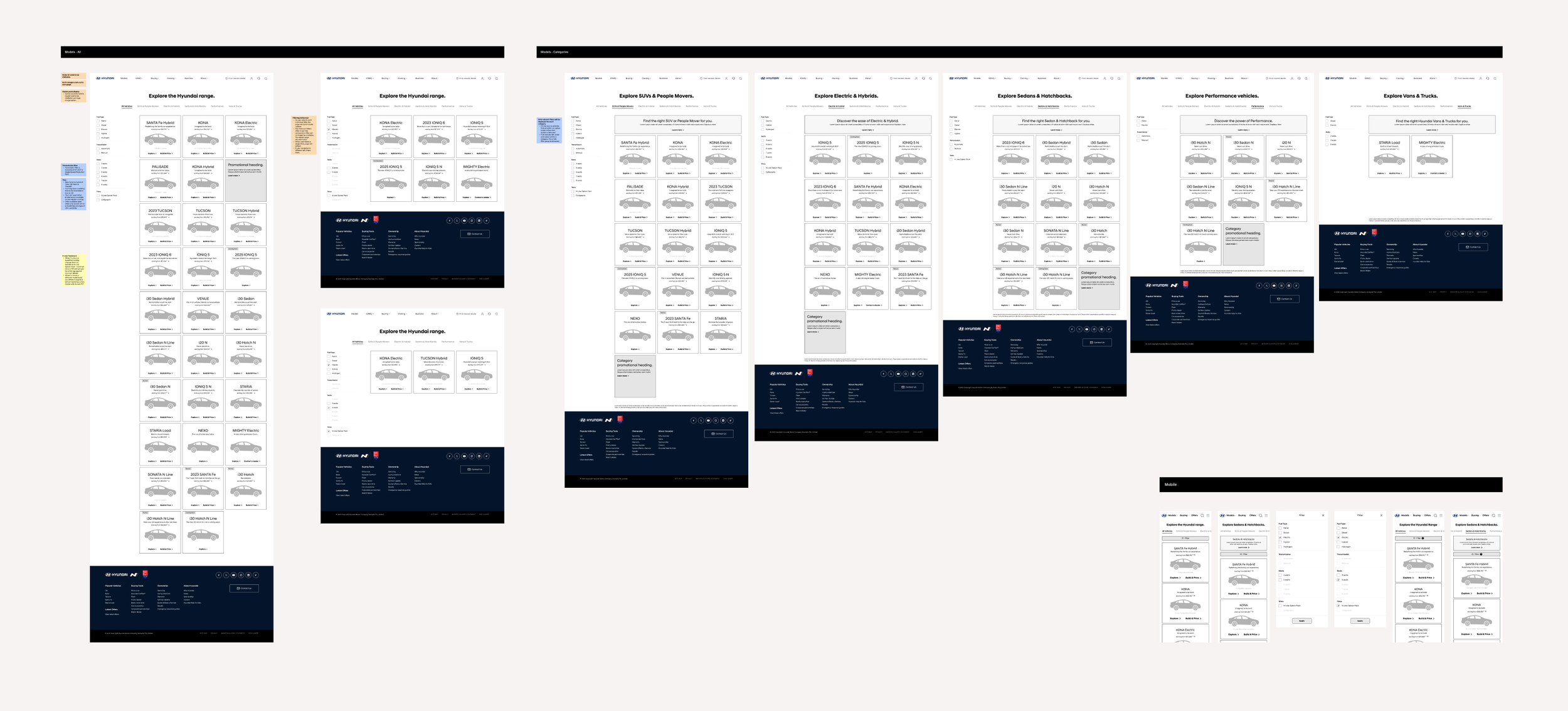 wireframes of Hyundai models page