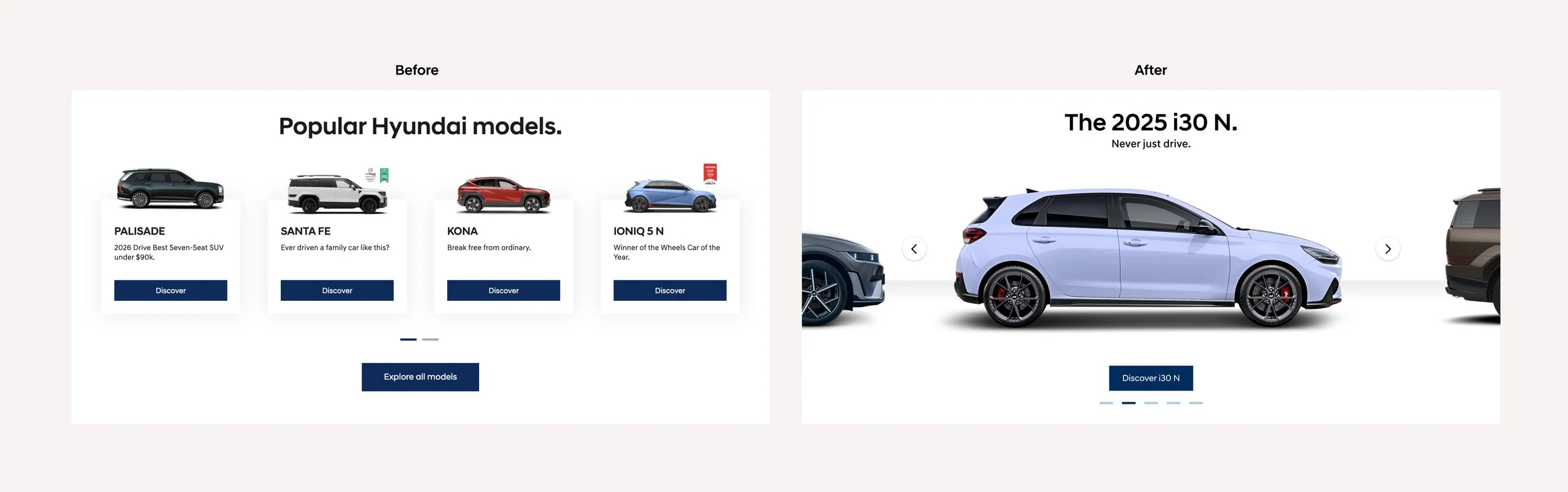 image showing the before and after of hyundai care carousel design