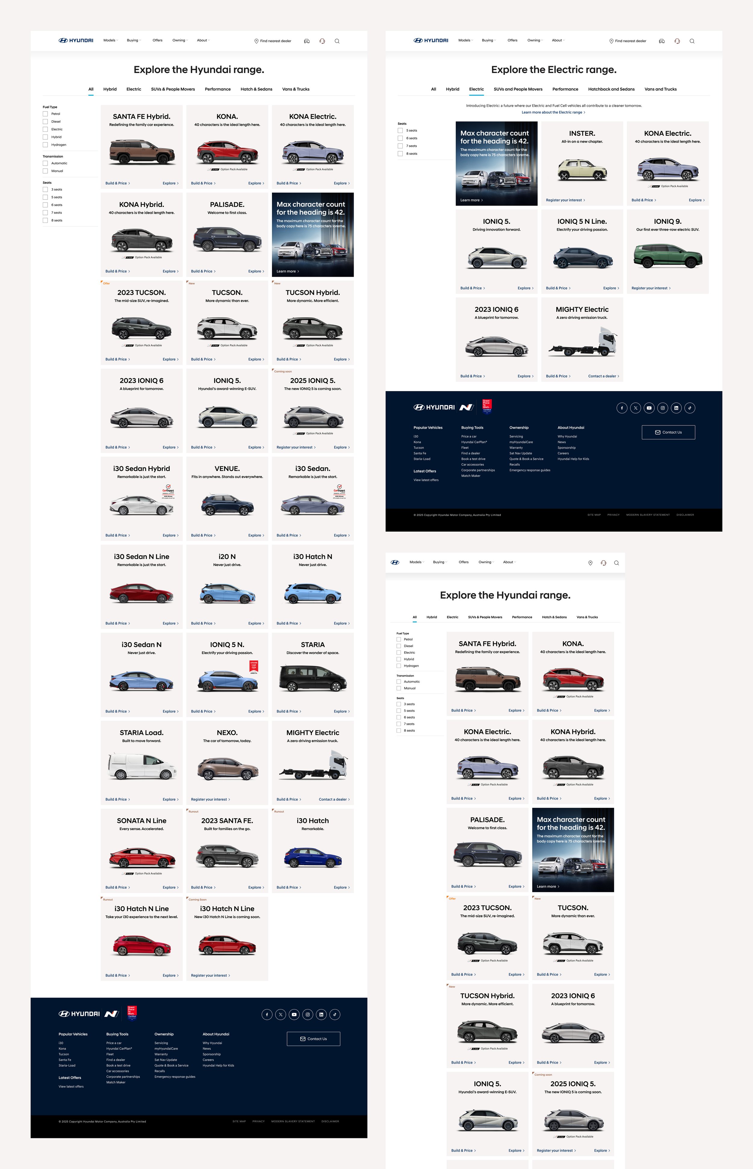 hyundai models redesigned page for desktop and tablet