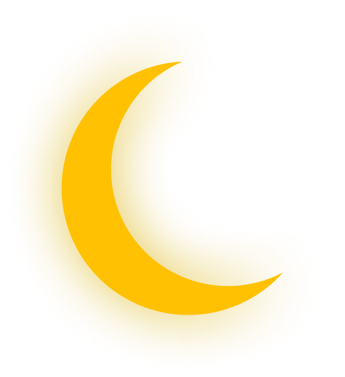 Yellow crescent moon with a golden glow.