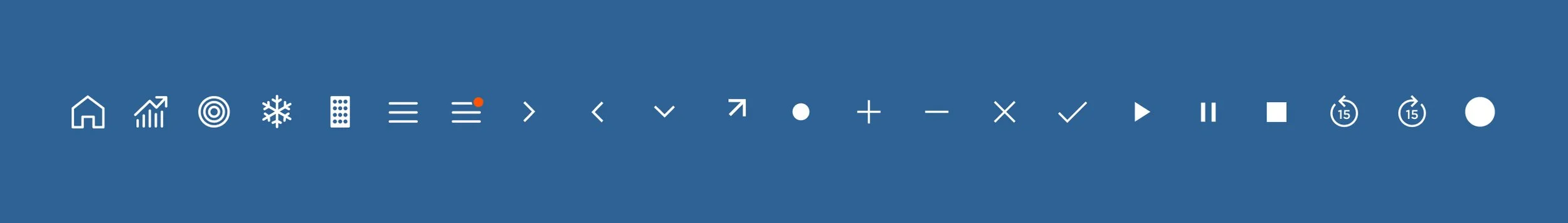 Screenshot of a software toolbar with various icons including home, graph, target, snowflake, grid, list, arrows, dots, plus, minus, x, checkmark, play, pause, stop, timer, and circle.