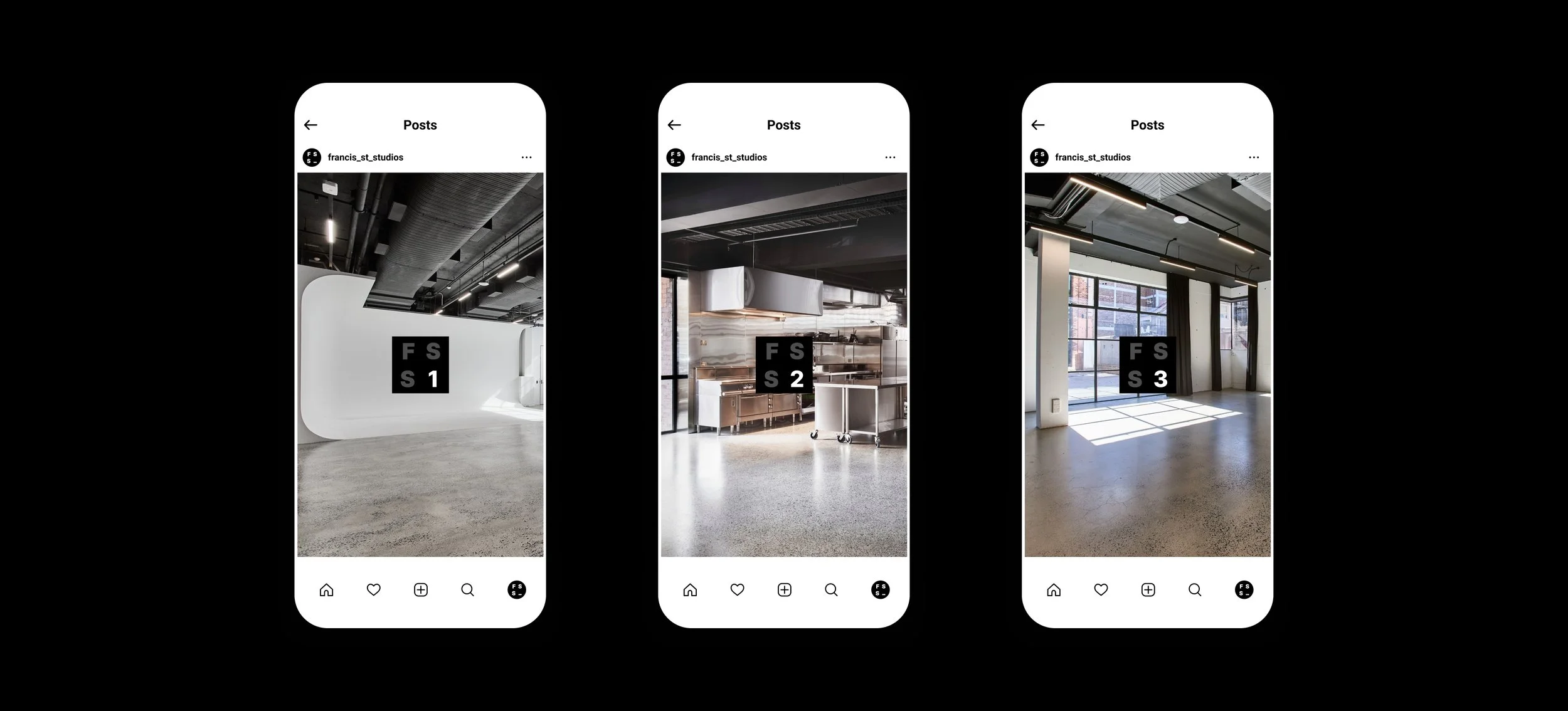 image of the three individual francis street studios on instagram