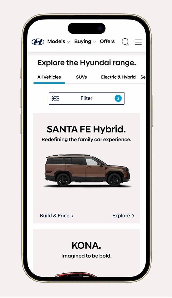 vertical scroll animation of redesigned models page on mobile