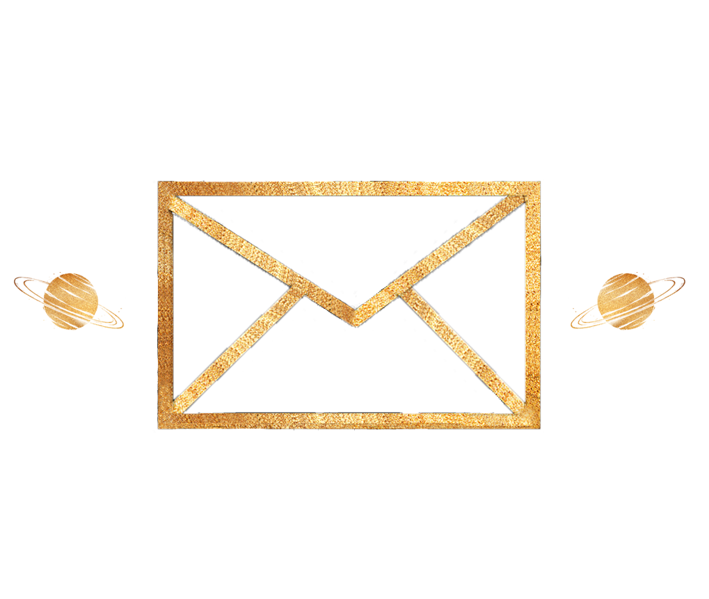 Decorative envelope with golden border and two gold-leafed side embellishments.