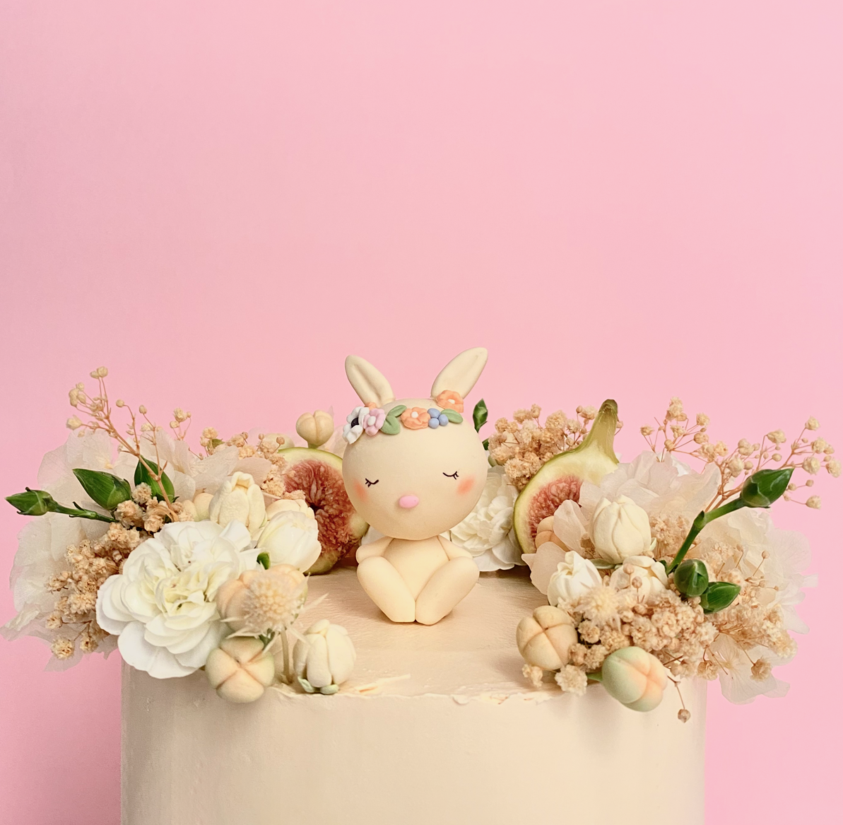 bunny cake topper floral crown birthday celebration cake.png