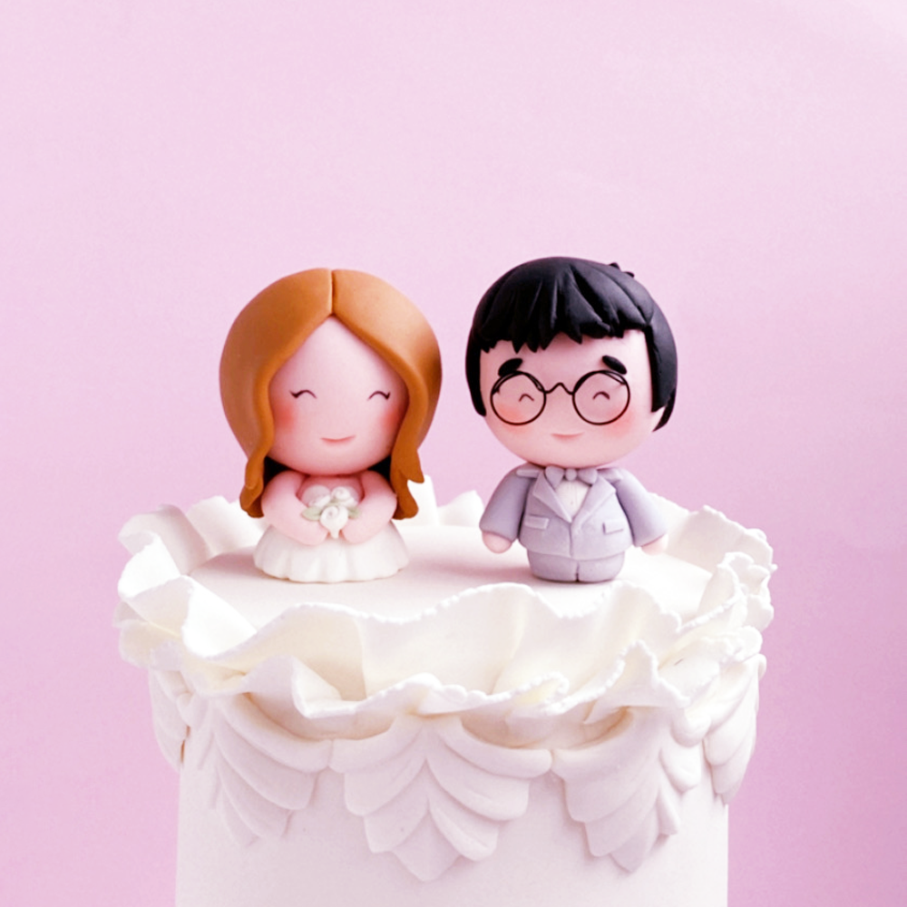 bride and groom w glasses wedding party celebration cake topper.png