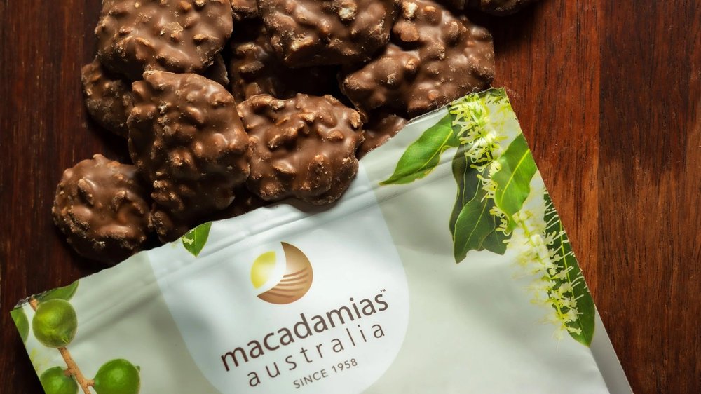 Product photography of Macadamias Australia chocolate for Bundaberg food brand
