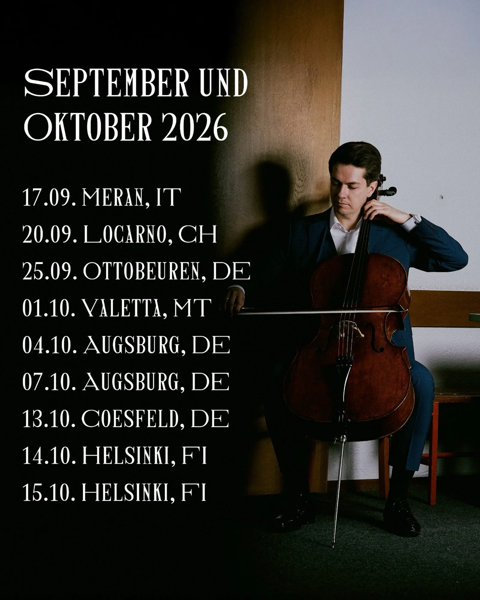 Thrilled to start the new season &mdash; performing as solo cellist with Camerata Salzburg, joining the Mahler Chamber Orchestra, and making music in exciting chamber formations, among others, with Baiba Skride, Pablo Barrag&aacute;n, Maximilian Krom