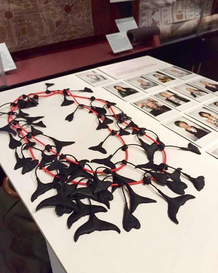 Ceremonial neckwear exhibited by visitors to the exhibition.