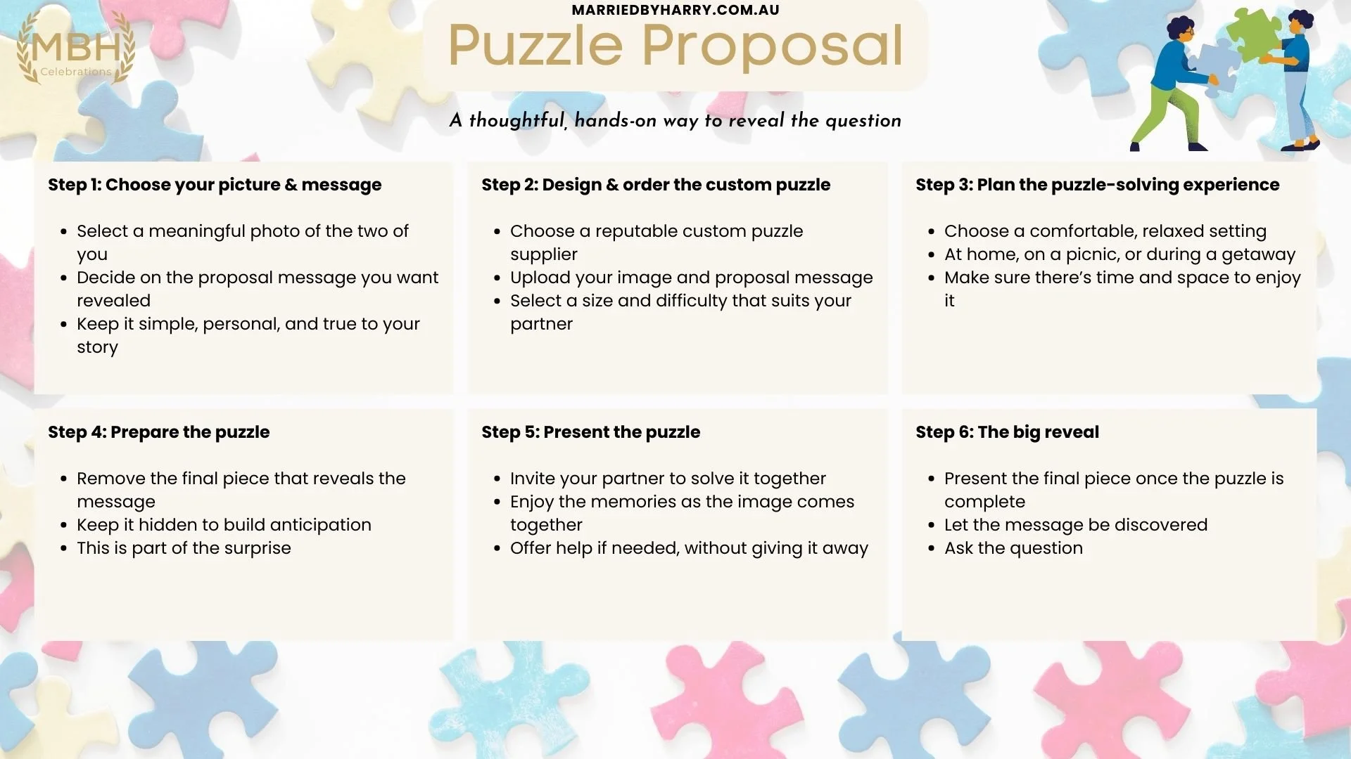 Puzzle proposal idea revealing a personalised marriage proposal message during a quiet, intimate moment