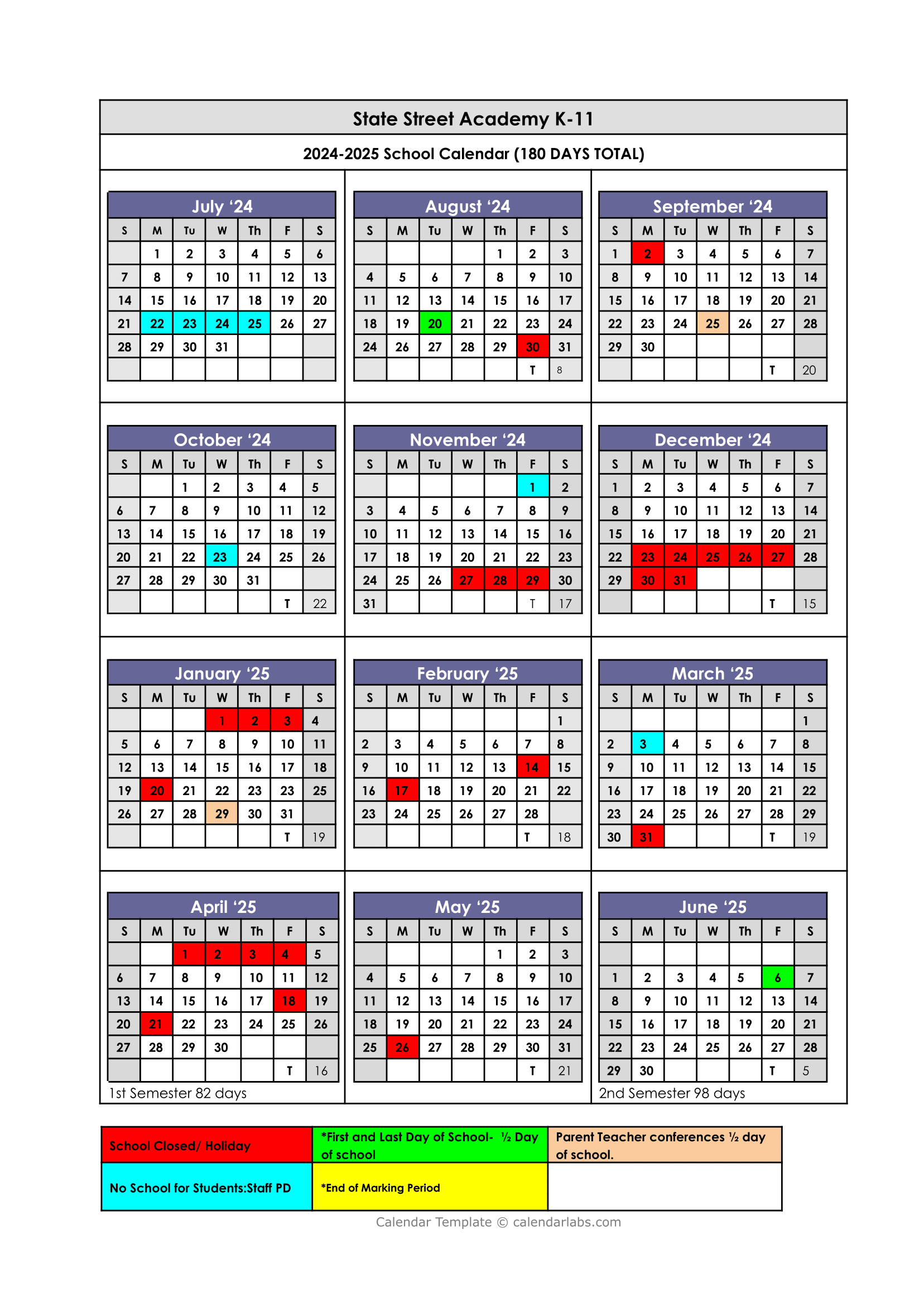 School Calendar — State Street Academy