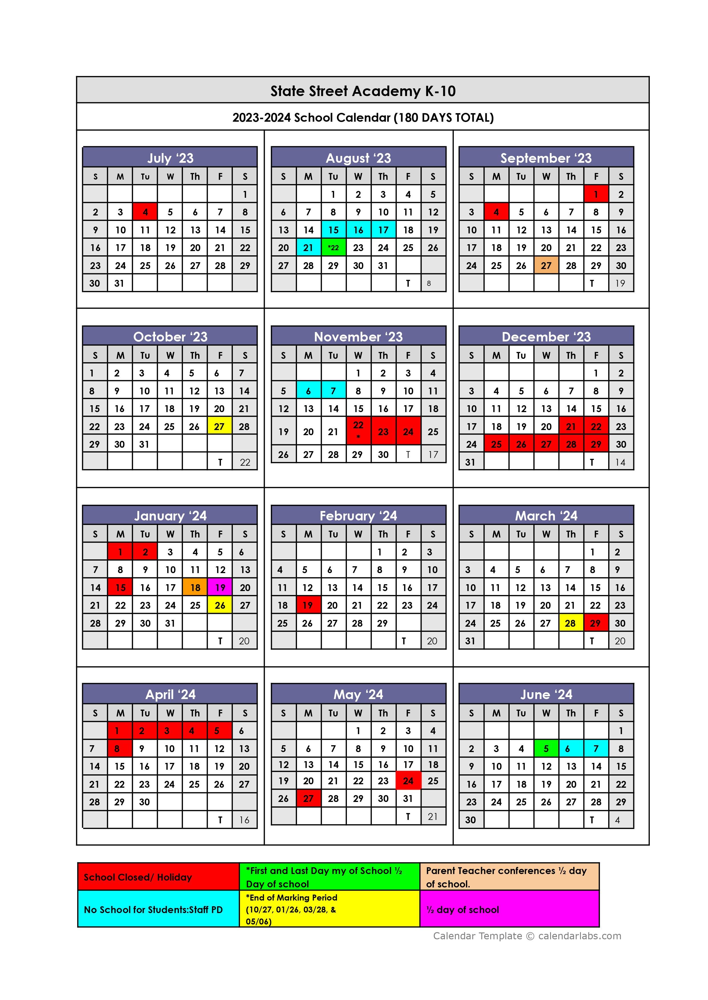 School Calendar — State Street Academy
