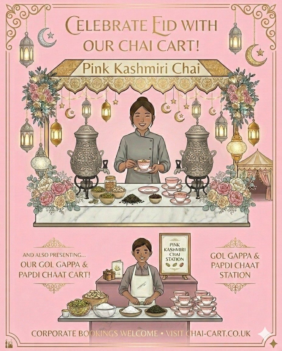 🌙✨ Celebrate Eid in the sweetest way&hellip; with Pink Kashmiri Chai &amp; Chaat! ✨🌙

This Eid, bring something truly special to your event 💕
Our signature Pink Kashmiri Chai Station is the perfect blend of tradition, elegance and flavour &mdash; 