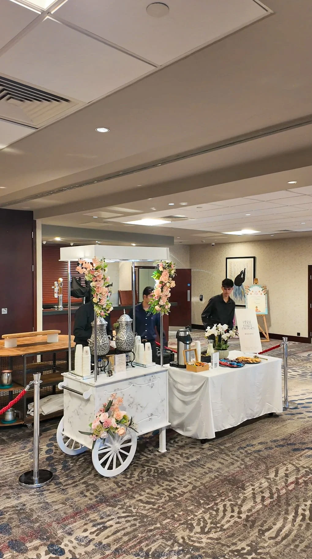 Luxury chai cart setup for a Leicester Marriott wedding breakfast