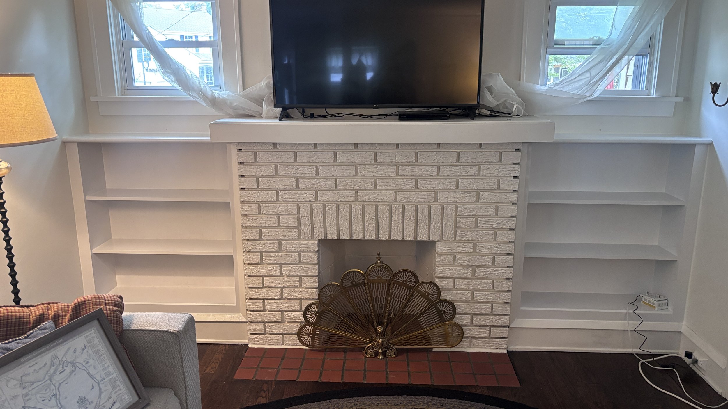 custom built in shelves fireplace handyman