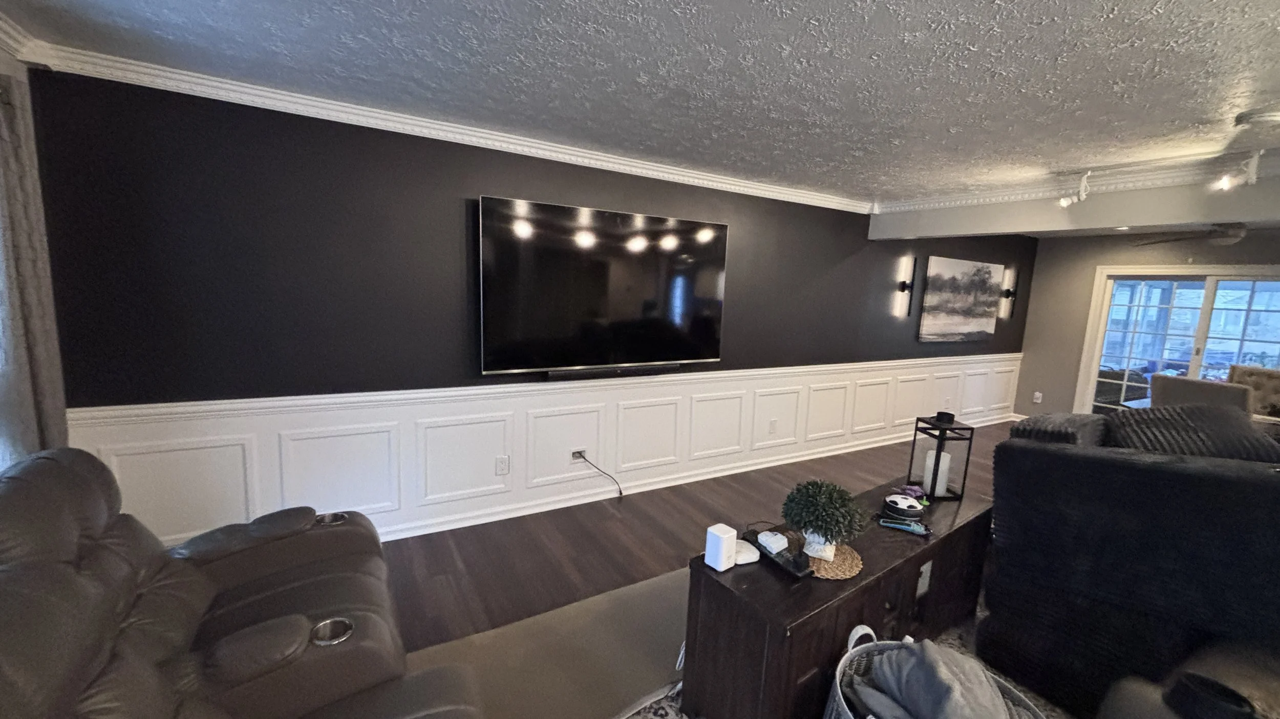 handyman custom wainscoting trim wall paint accent wall light sconces before and after